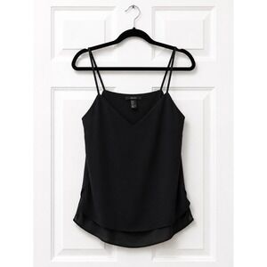 Forever 21 Black V-Neck Double Layer Cami Spaghetti Strap Tank Top Womens Medium